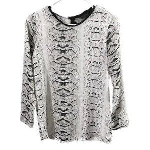 Women's snakeskin print long sleeve chiffon cream flowy blouse